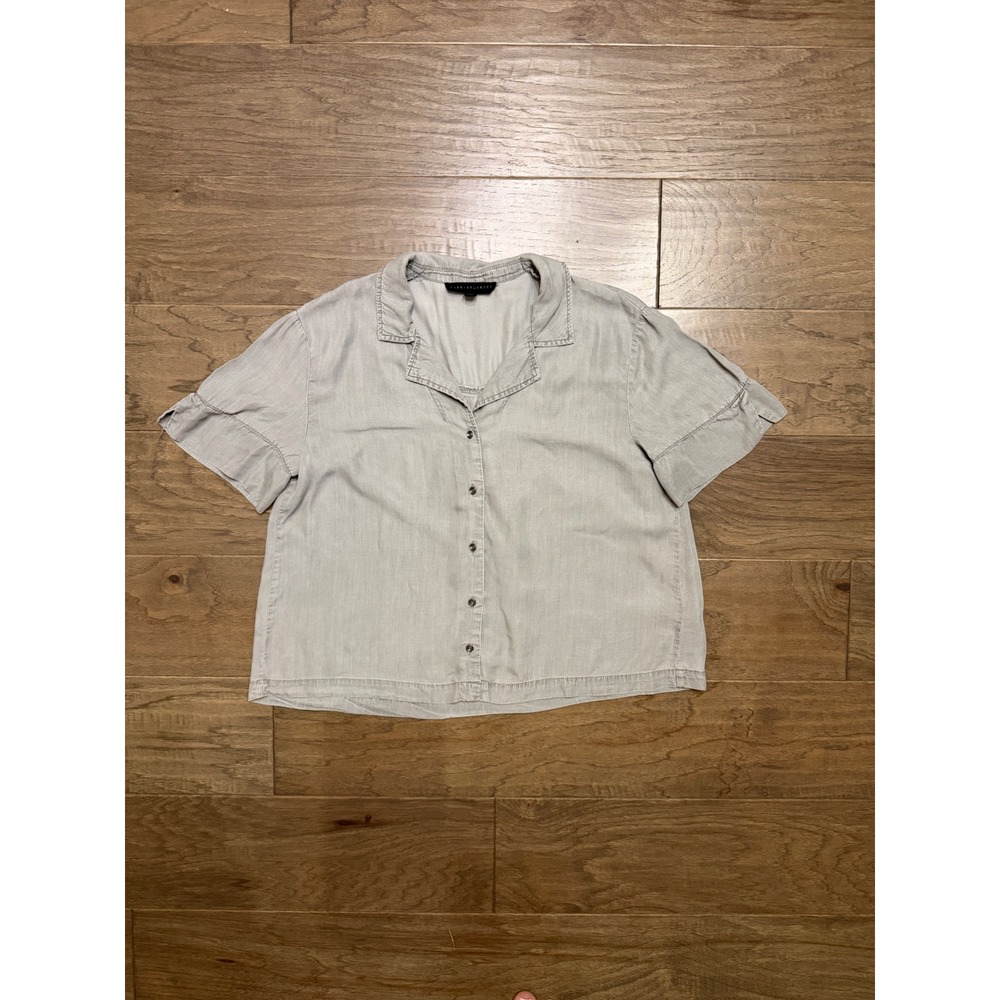 Jane + Delancey Button Down Shirt Womens Small Gray Lyocell Short Sleeve Boxy